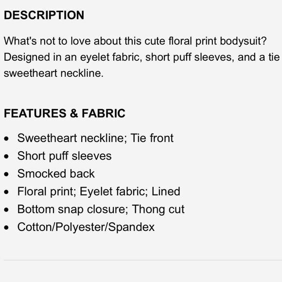 NWT Express Floral Eyelet Puff Sleeve Bodysuit - Picture 4 of 9